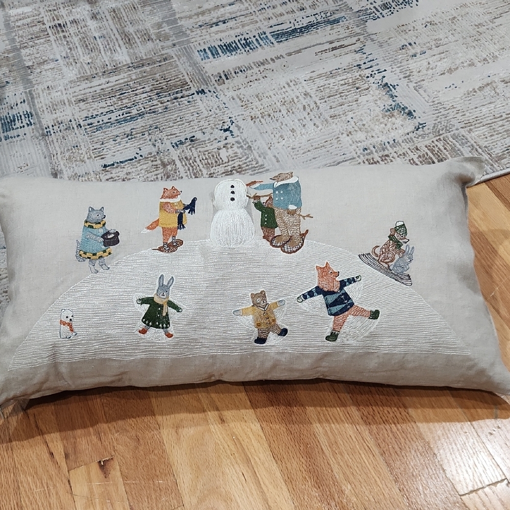 CORAL AND TUSK Embroidered Animal Scene Pillow Snow Day